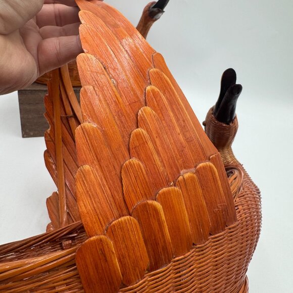 Goose or Swan Duck Nesting Baskets 1970s Mid Century Woven Wicker Rattan & Bambo - Picture 11 of 15